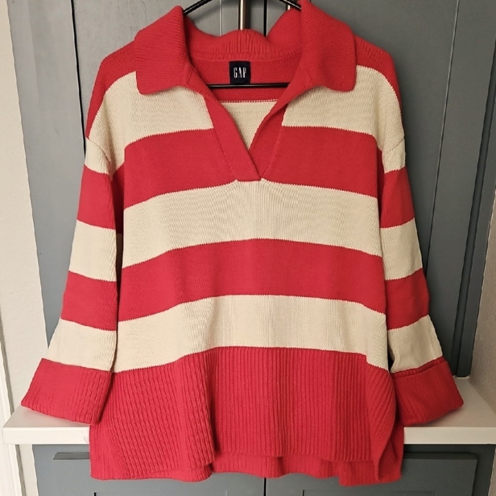 GAP Red and Cream Striped Sweater